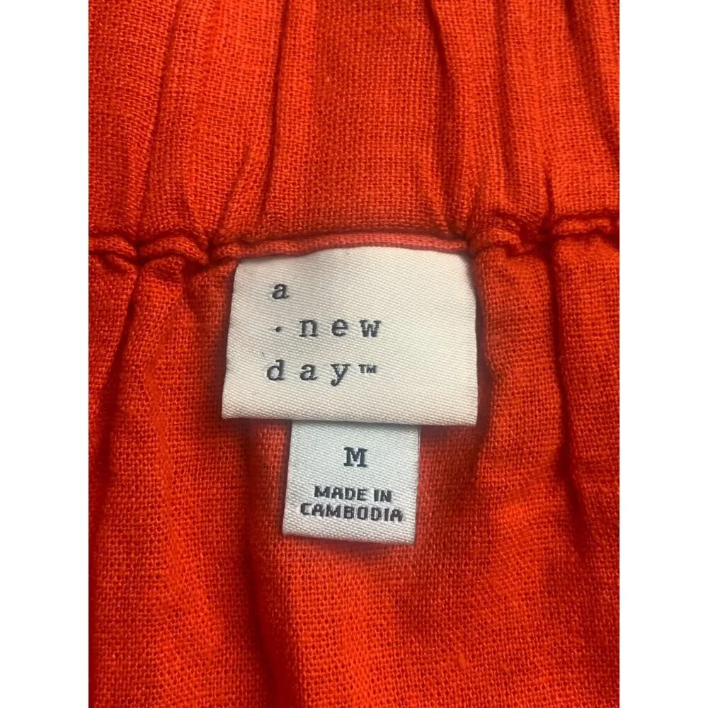A New Day Womens Casual Red Linen Blend A-Line Midi Skirt With Pockets Medium - Picture 8 of 10